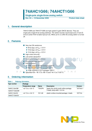 74AHCT1G66GW datasheet - Single-pole single-throw analog switch