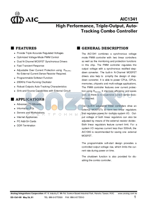 AIC1341CS datasheet - High Performance, Triple-Output, Auto-Tracking Combo Controller