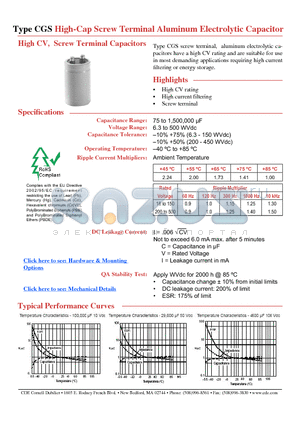 CGS194U025V5L datasheet - High-Cap Screw Terminal Aluminum Electrolytic Capacitor