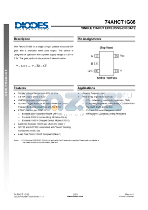 74AHCT1G86W5-7 datasheet - SINGLE 2 INPUT EXCLUSIVE-OR GATE