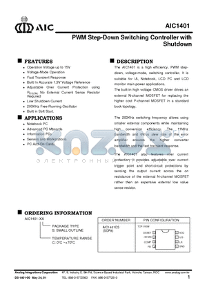 AIC1401CS datasheet - PWM Step-Down Switching Controller with Shutdown