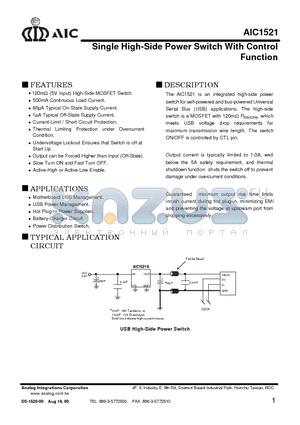 AIC1521-0CO datasheet - Single High-Side Power Switch With Control Function