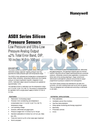 ASDXACX015CDAA3 datasheet - ASDX Series Silicon Pressure Sensors