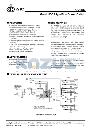 AIC1527 datasheet - Quad USB High-Side Power Switch