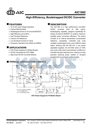 AIC1562CN datasheet - High-Efficiency, Bootstrapped DC/DC Converter