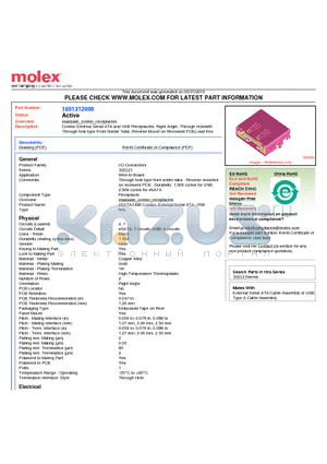 1051312000 datasheet - Combo External Serial ATA and USB Receptacles, Right Angle, Through Holewith Through hole type Front Solder