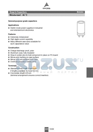 B43304A5567M002 datasheet - Snap-In Capacitors