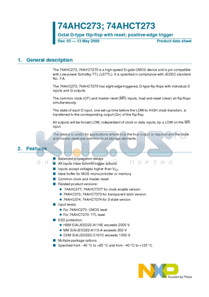 74AHCT273D datasheet - Octal D-type flip-flop with reset; positive-edge trigger