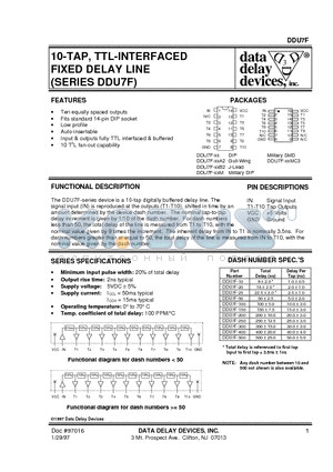 DDU7F-20MC3 datasheet - 10-TAP, TTL-INTERFACED FIXED DELAY LINE (SERIES DDU7F)