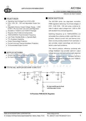 AIC1594 datasheet - 1A STEP-DOWN PWM REGULATOR