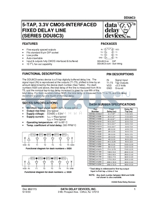 DDU8C3-5045 datasheet - 5-TAP, 3.3V CMOS-INTERFACED FIXED DELAY LINE