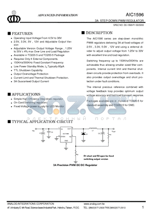 AIC1596 datasheet - 3A STEP-DOWN PWM REGULATOR