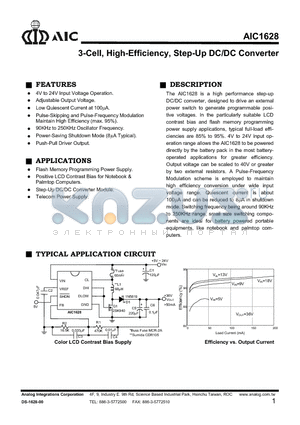 AIC1628 datasheet - 3-Cell, High-Efficiency, Step-Up DC/DC Converter