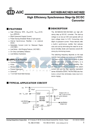 AIC1620COTR datasheet - High Efficiency Synchronous Step-Up DC/DC Converter