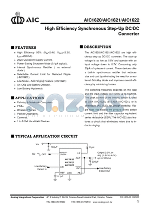 AIC1621 datasheet - High Efficiency Synchronous Step-Up DC/DC Converter