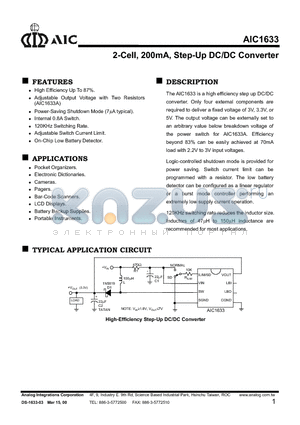 AIC1633ACN datasheet - 2-Cell, 200mA, Step-Up DC/DC Converter