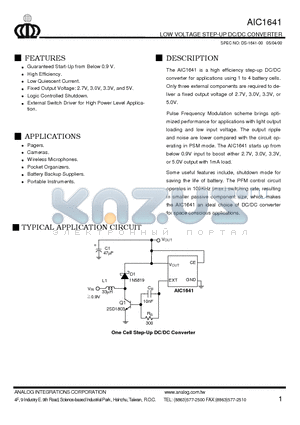 AIC1641-27CW datasheet - LOW VOLTAGE STEP-UP DC/DC CONVERTER