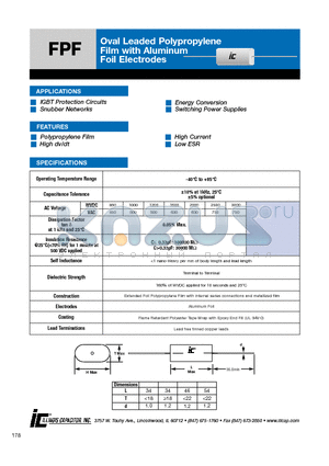 105FPF850K datasheet - Oval Leaded Polypropylene Film with Aluminum Foil Electrodes