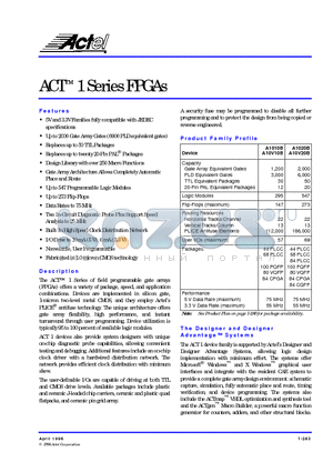 A10V10B-2PL84M datasheet - ACT 1 Series FPGAs