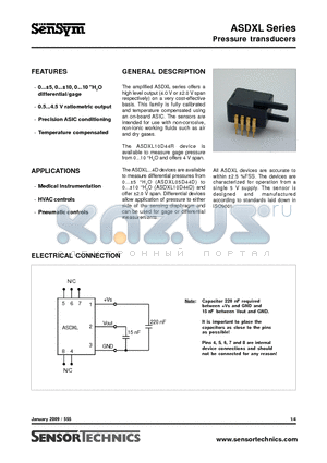 ASDXL10D44D datasheet - Pressure transducers