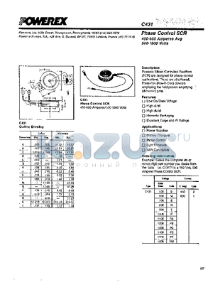 C431PD datasheet - Phase Control SCR 450-600 Amperes Avg 500-1800 Volts