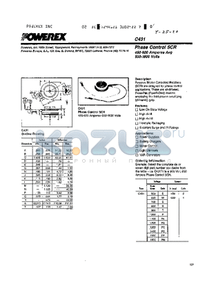 C431PE1 datasheet - Phase Control SCR 450-600 Amperes Avg 500-1800 Volts