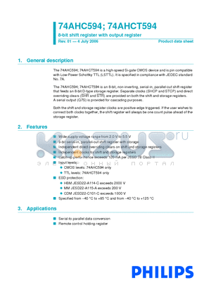 74AHCT594 datasheet - 8-bit shift register with output register