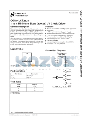 CGS74LCT2524 datasheet - 1 to 4 Minimum Skew (300 ps) 3V Clock Driver