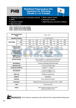 105PHB600K2H datasheet - Metallized Polypropylene Film Capacitors for Switching Circuits 2, 4 or 6 leaded