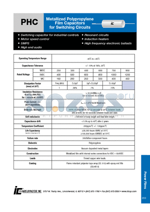 105PHC400KG datasheet - Metallized Polypropylene Film Capacitors for Switching Circuits