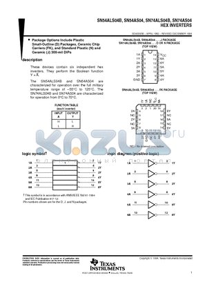 74ALS04 datasheet - HEX INVERTERS