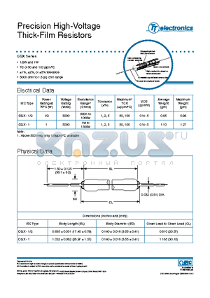 CGX-1/2011006G datasheet - Precision High-Voltage Thick-Film Resistors