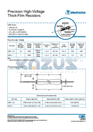 CGX-1011006F datasheet - Precision High-Voltage Thick-Film Resistors