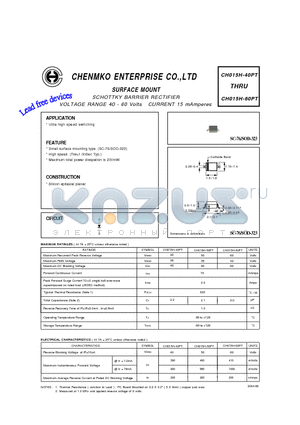 CH015H-40PT datasheet - SCHOTTKY BARRIER RECTIFIER VOLTAGE RANGE 40 - 60 Volts CURRENT 15 mAmperes