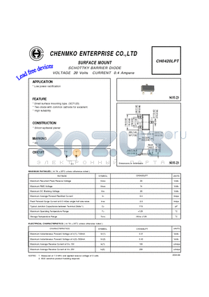 CH0420LPT datasheet - SCHOTTKY BARRIER DIODE VOLTAGE 20 Volts CURRENT 0.4 Ampere