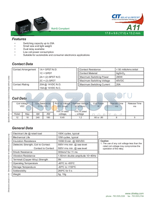 A111CC12VDC.80 datasheet - CIT SWITCH