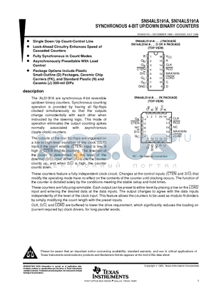 74ALS191 datasheet - SYNCHRONOUS 4-BIT UP/DOWN BINARY COUNTERS