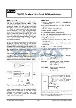 CH1786 datasheet - CH1786 Family of Ultra Small 2400bps Modems