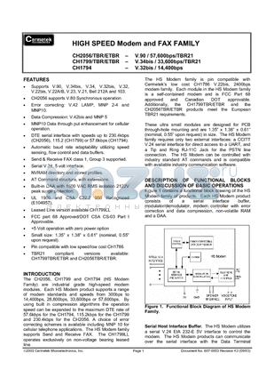 CH2056 datasheet - HIGH SPEED Modem and FAX FAMILY