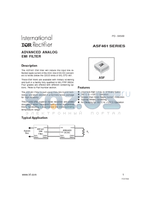 ASF461/HB datasheet - ADVANCED ANALOG EMI FILTER