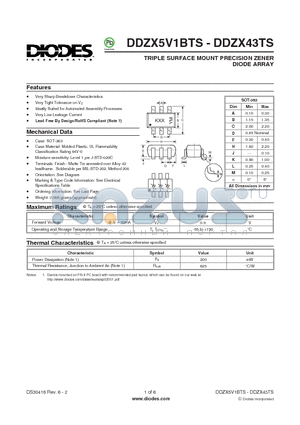 DDZX22DTS-7 datasheet - TRIPLE SURFACE MOUNT PRECISION ZENER DIODE ARRAY