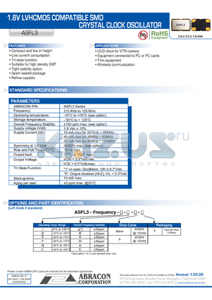 ASFL3 datasheet - 1.8V LVHCMOS COMPATIBLE SMD COMPATIBLE SMD