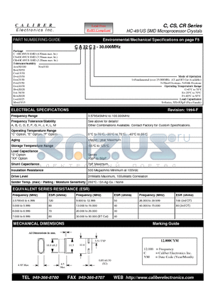 CH32C5 datasheet - HC-49/US SMD Microprocessor Crystals