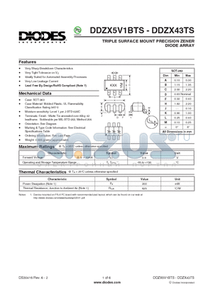 DDZX5V1BTS datasheet - TRIPLE SURFACE MOUNT PRECISION ZENER DIODE ARRAY