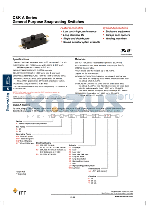 ASGGF3T04AW datasheet - General Purpose Snap-acting Switches