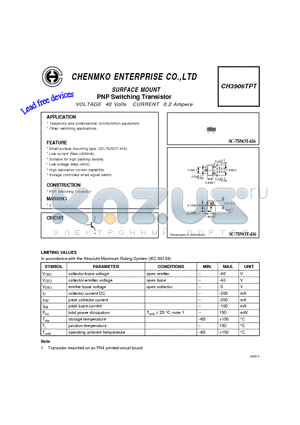 CH3906TPT datasheet - PNP Switching Transistor