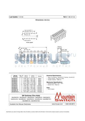 106-EIR10T-EV datasheet - DIP Switches (Thru-Hole)