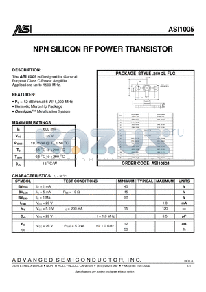 ASI1005 datasheet - NPN SILICON RF POWER TRANSISTOR