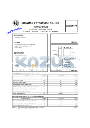 CH411N1PT datasheet - SCHOTTKY BARRIER DIODE VOLTAGE 40 Volts CURRENT 0.5 Ampere