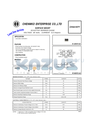 CH481KPT datasheet - SCHOTTKY BARRIER DIODE VOLTAGE 30 Volts CURRENT 0.2 Ampere